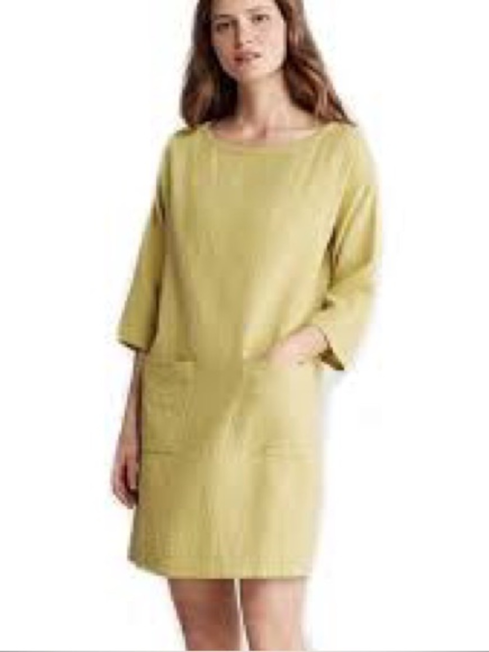 EILEEN FISHER Lime Organic Cotton Gauze Boat Neck Tunic Dress Pockets Size 1X